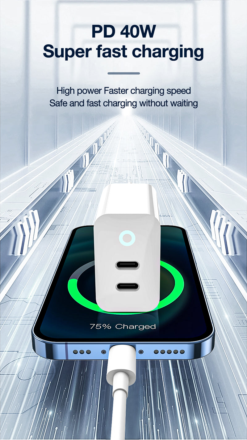 Jellico 40W 2 Port USB C To Lighting Fast Charger Adapter EU19