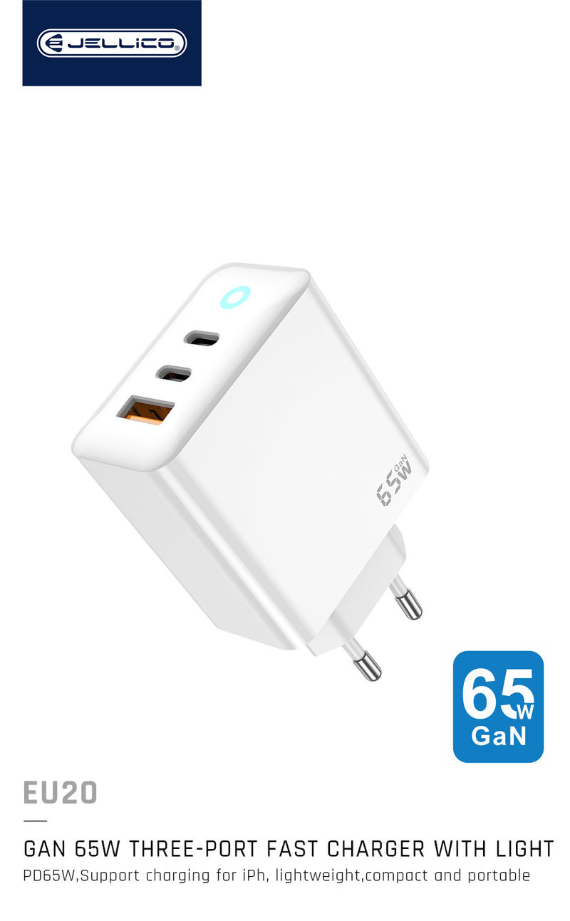 Jellico 65W Fast Charger 3 Port Adapter EU20