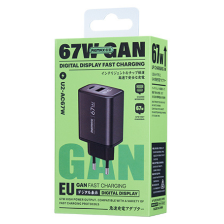 REMAX GaN digital fast charging charger A+C U2-AC67W EU Silver