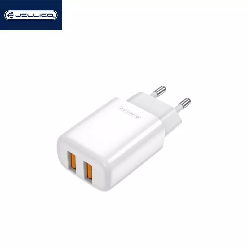 Jellico EU02 Dual Port USB Power Adapter (2.4A) with USB to Lightning Cable (Box/Blister) White