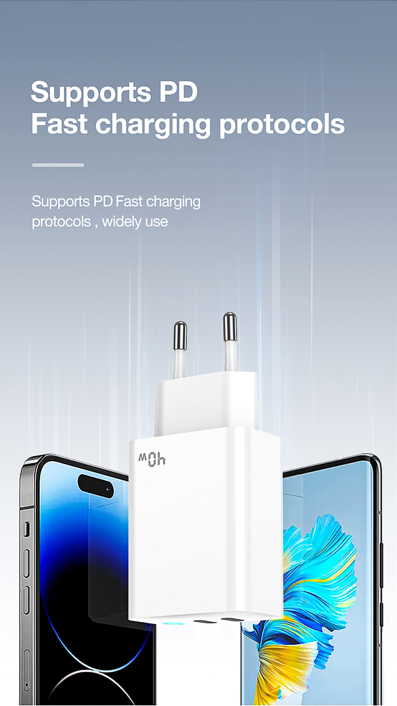 Jellico 40W 2 Port USB C To Lighting Fast Charger Adapter EU19